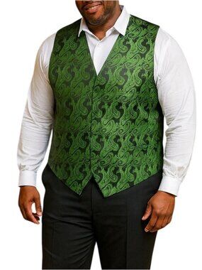 Brand Q Size Medium Vest Formal Sleek Green Black Paisley Adjustable Back Strap